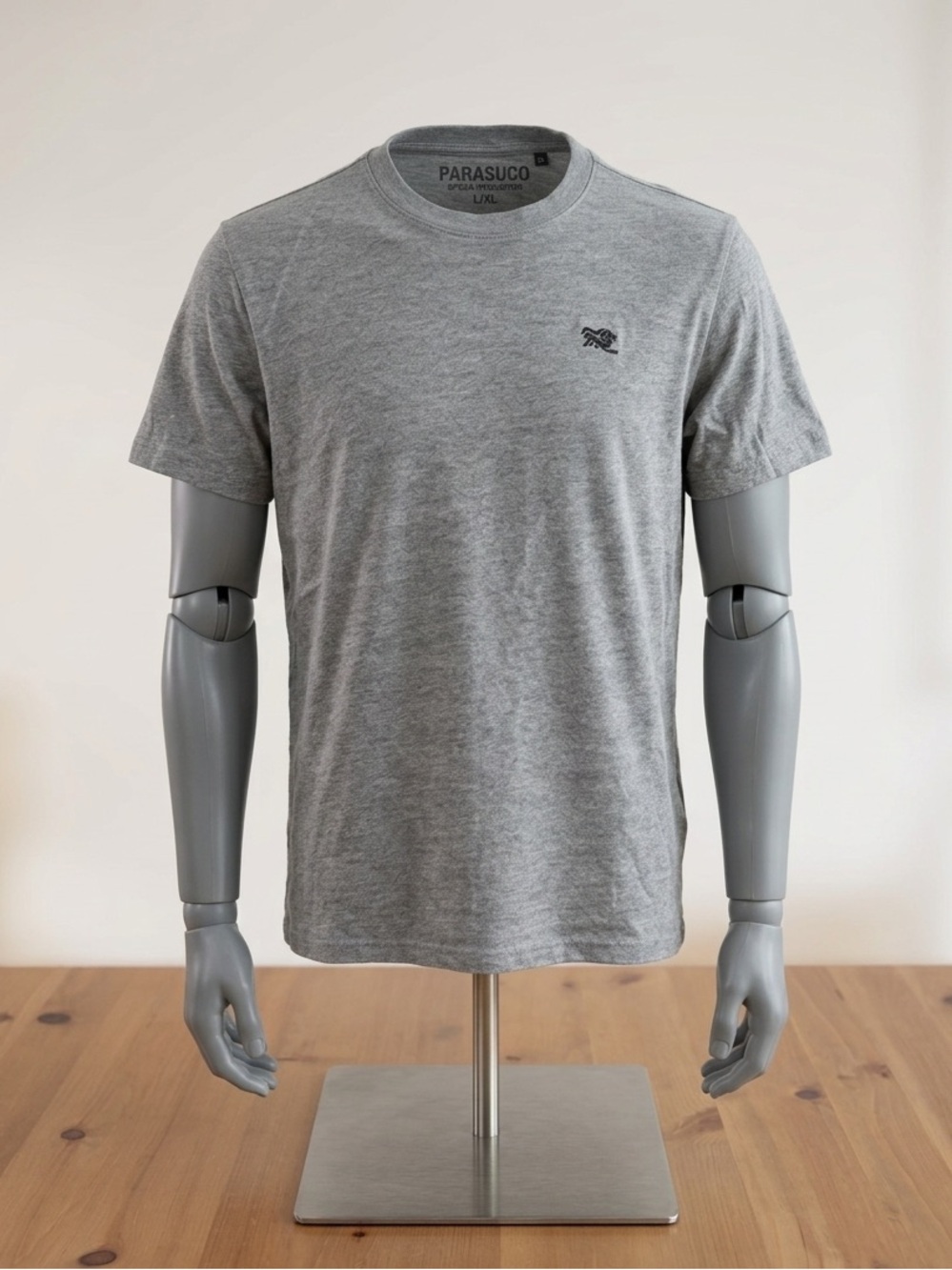 Parasuco Grey Embroidered Lion T-Shirt - Size L (100% Cotton)